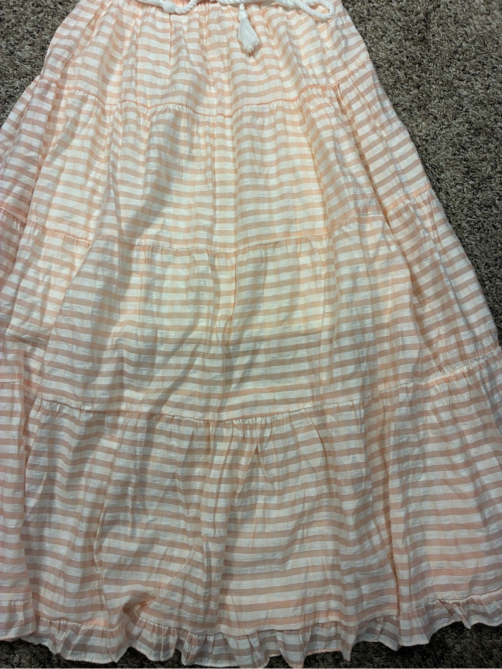 Moon River Striped Poplin Puff Sleeve Tiered Midi Dress - Picture 3 of 13
